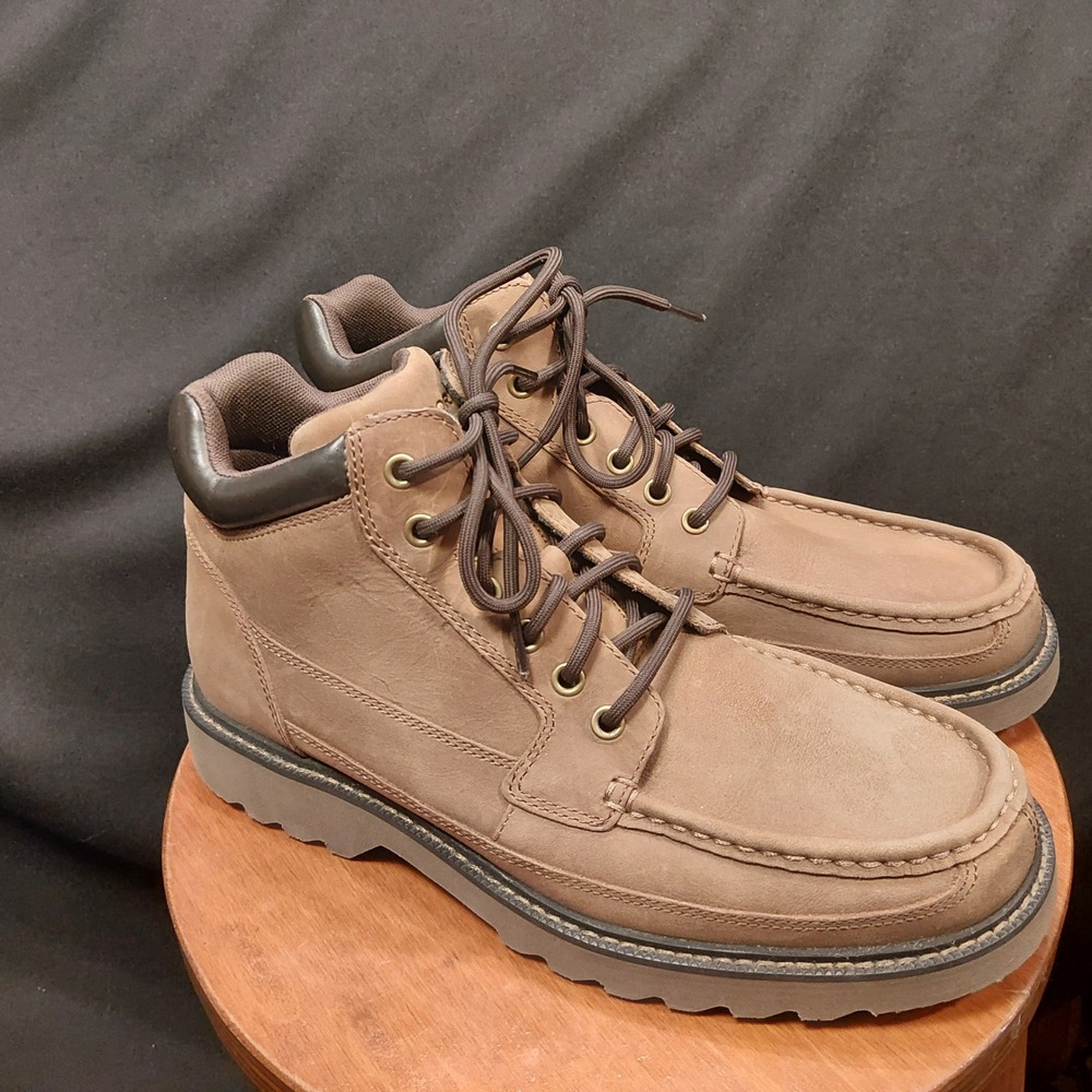 Rockport Mens Moc Toe Ankle Boots Size 8.5 M Tan Leather Lug Sole Lace Up V78388